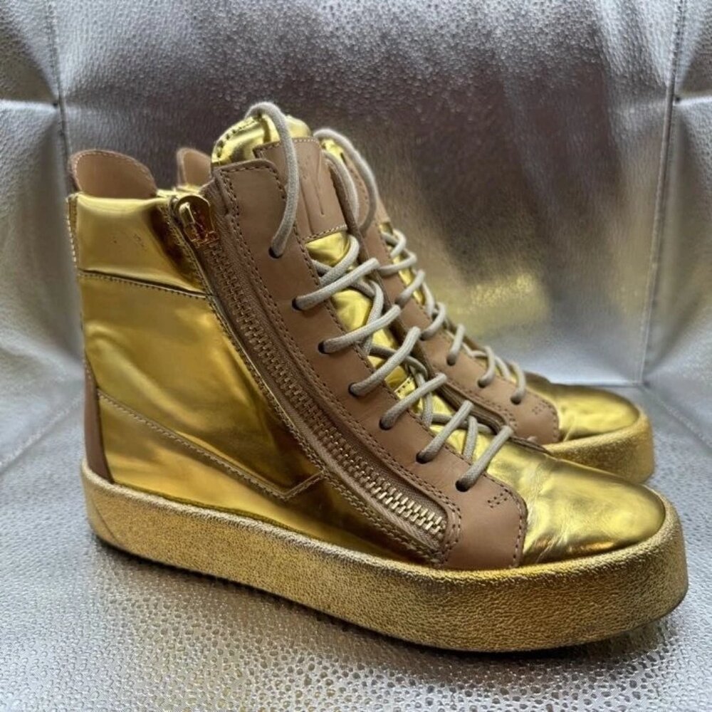 Size 36 - Giuseppe Zanotti Womens Brown Gold‎ High Top Classic Trainers Shoe